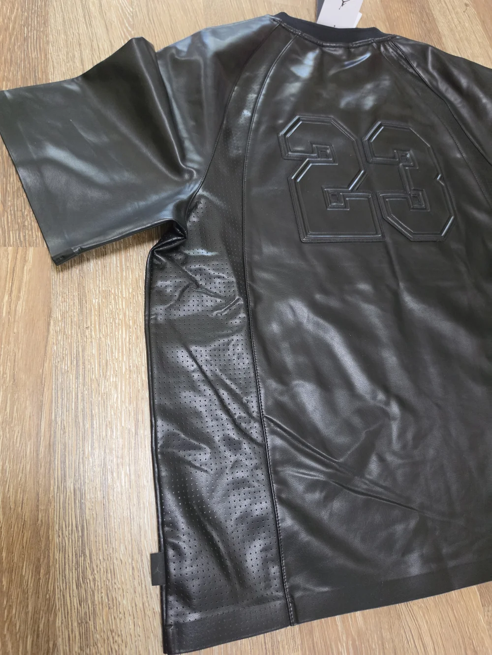 Nike Air Jordan 23 Vegan Leather Black Jersey Shirt Mens SZ 